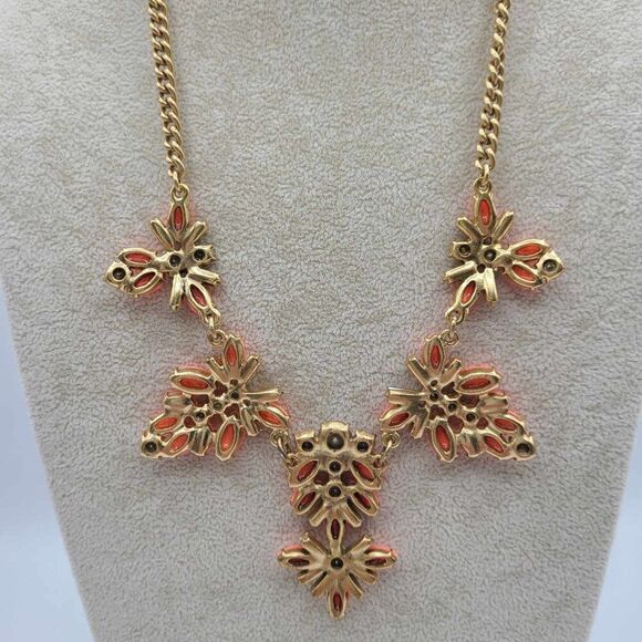 J Crew Orange Resin and Clear Crystal Statement Necklace NWT!  NEW! - Picture 3 of 12